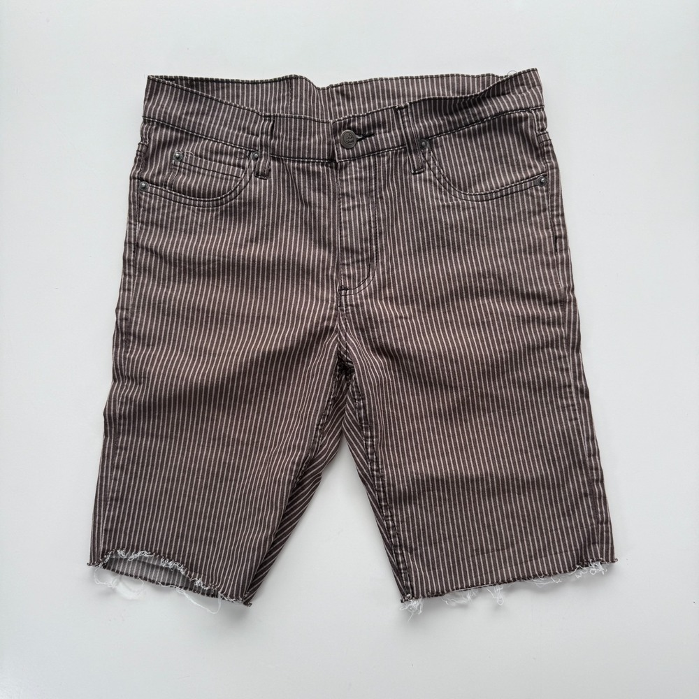 CHEAP MONDAY 10" Cut Off Shorts Mens 32 Skinny Y2K *Cropped Jeans Striped Brown